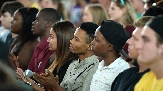 Students in attendance at an event held on campus